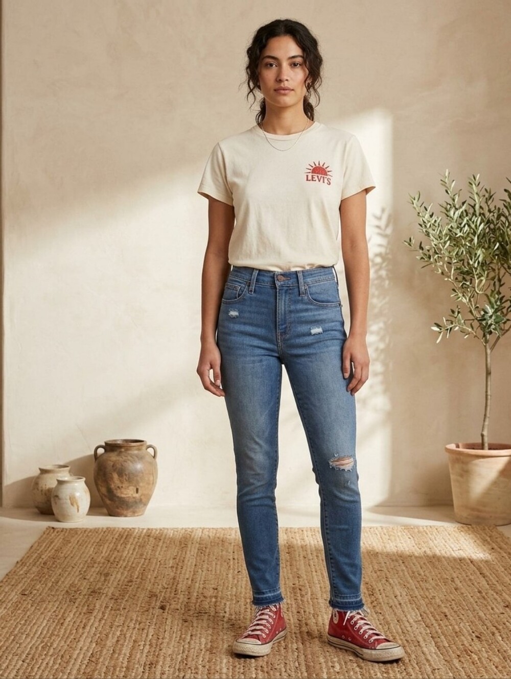 Levi's 721 High-Rise Skinny Jeans in Blue with Subtle Distressing Size 26